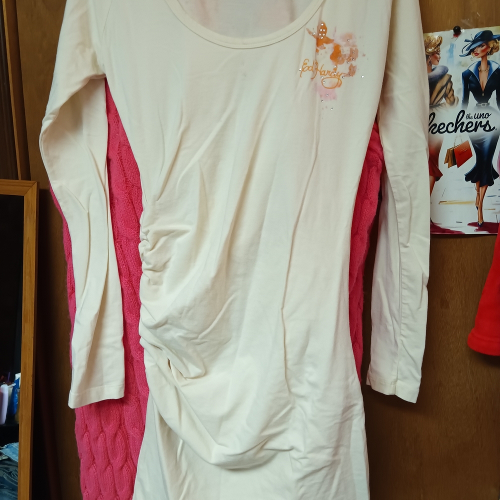 Ed Hardy Cream Long Sleeve Women's Top